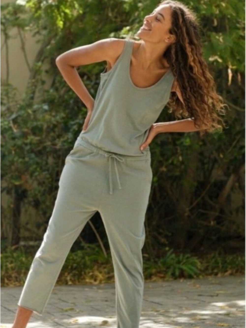 Frank & Eileen Sleeveless Drawstring Jumpsuit - Sage